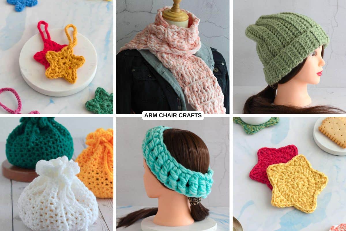 Collage of crochet patterns.