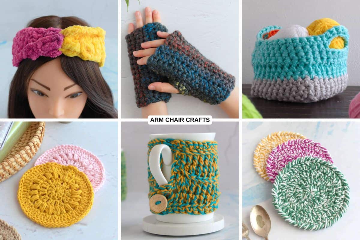 Collage of simple crochet patterns.