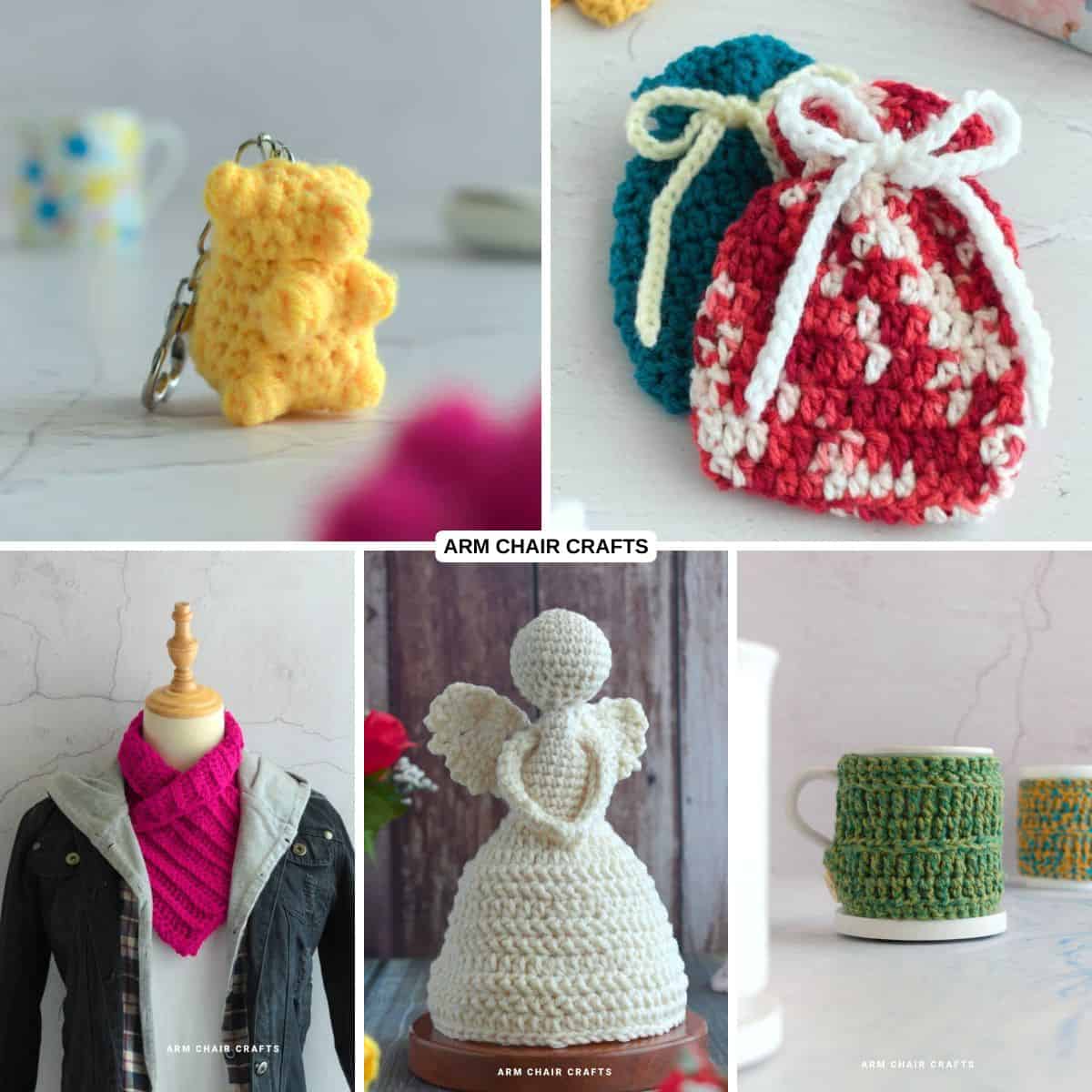Collage of crochet gifts.