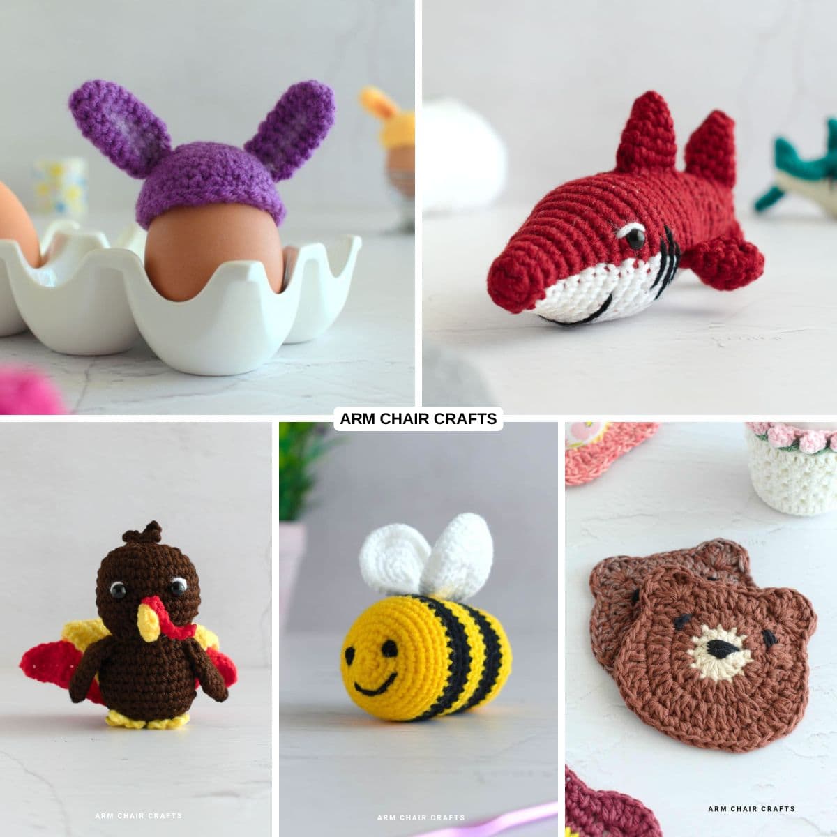Collage of animal crochet projects.