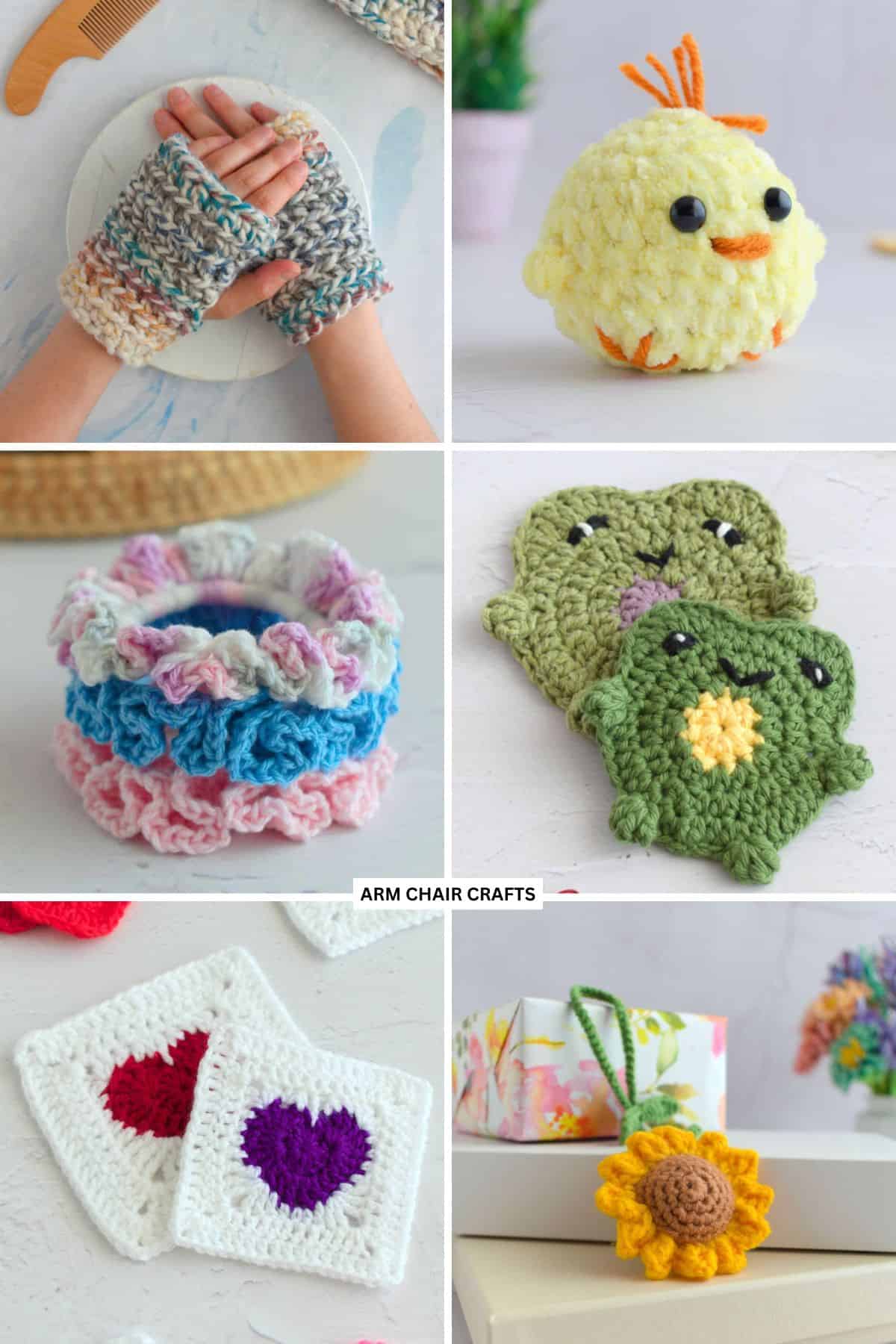 Collage of quick and easy crochet projects.