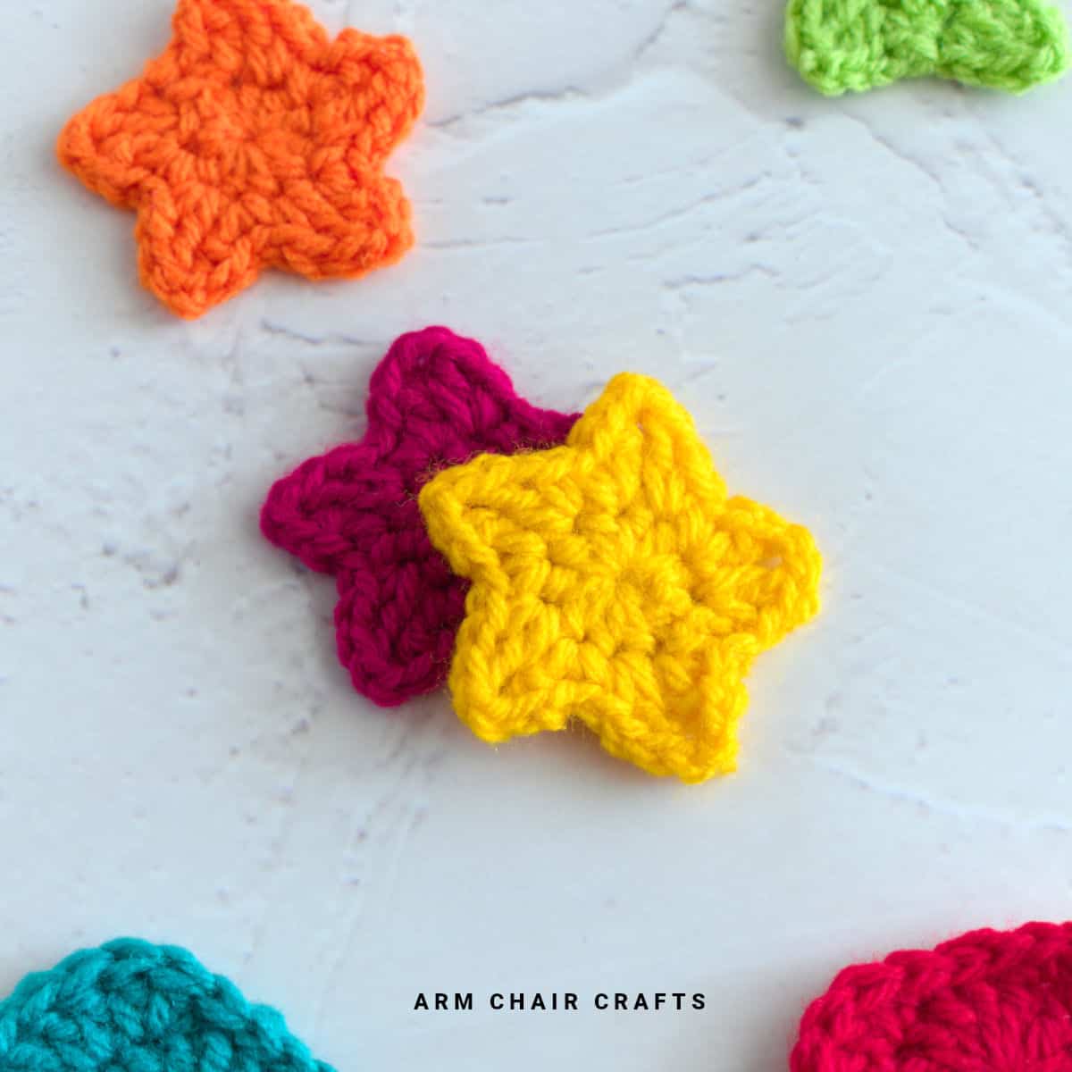 Close up image of crochet stars.