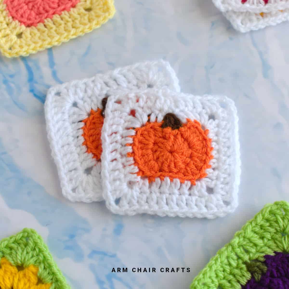 Crochet pumpkin granny squares.