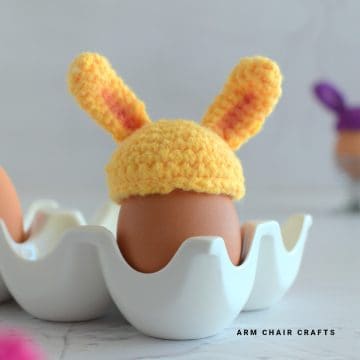 Crochet bunny ear egg topper.