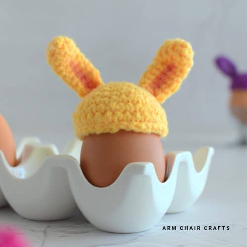 Crochet bunny ear egg topper.