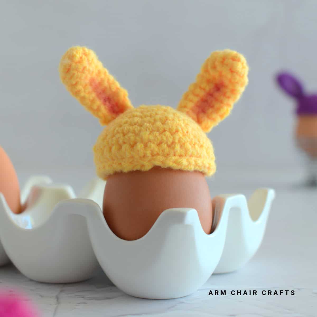 Crochet bunny ear egg topper.