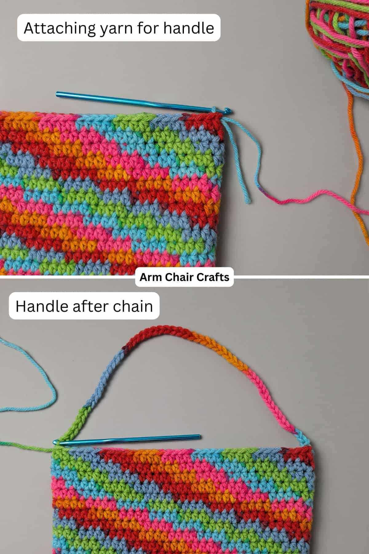 Making the handle for a crochet bag.