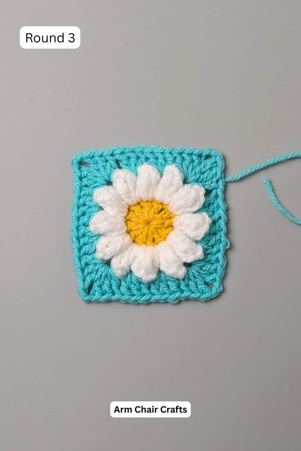 Round 3 for making a daisy granny square.
