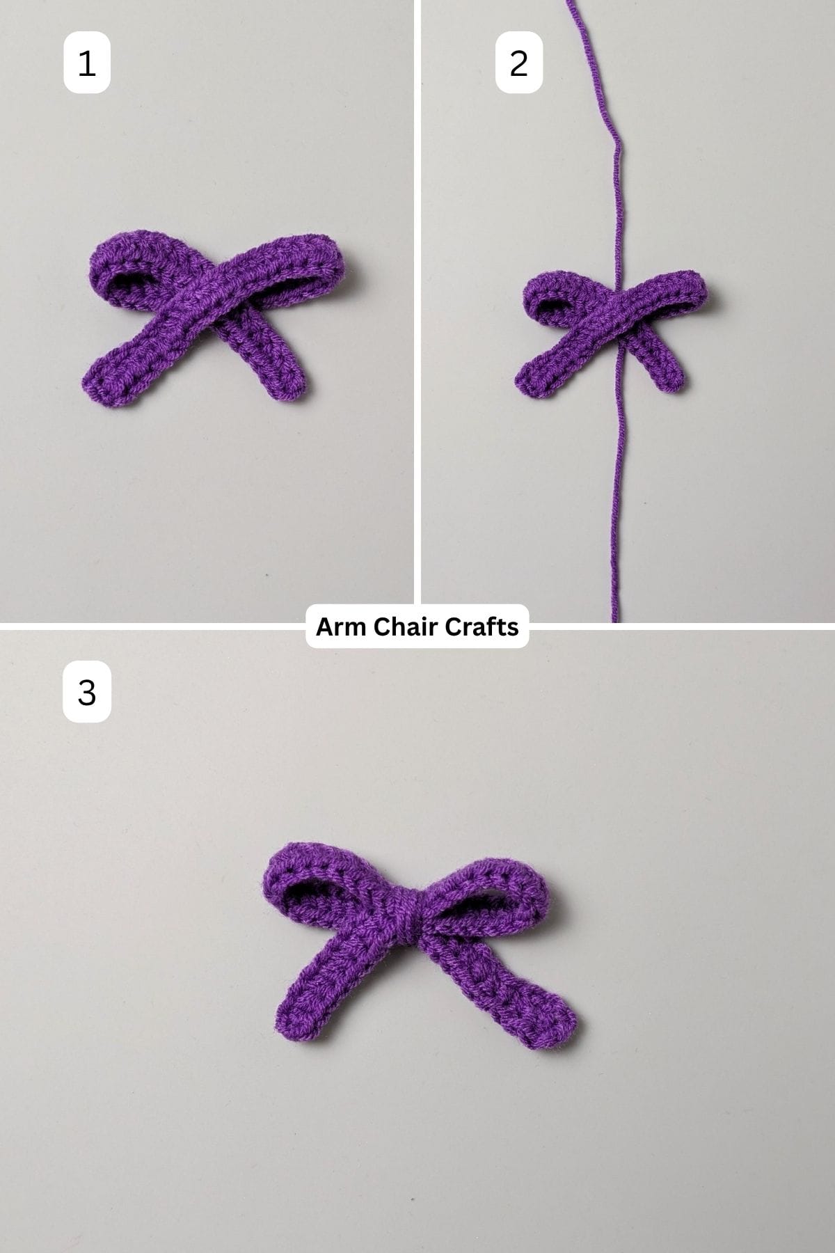 Process of making a crochet bow.
