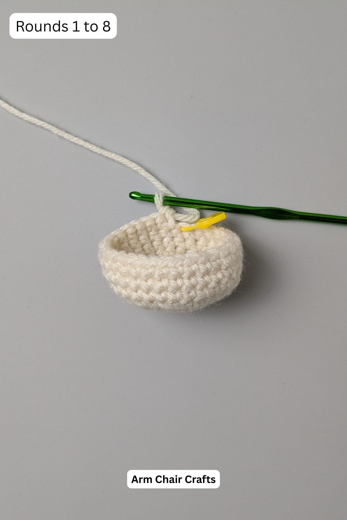 Rounds 1 to 8 for making a crochet angel.