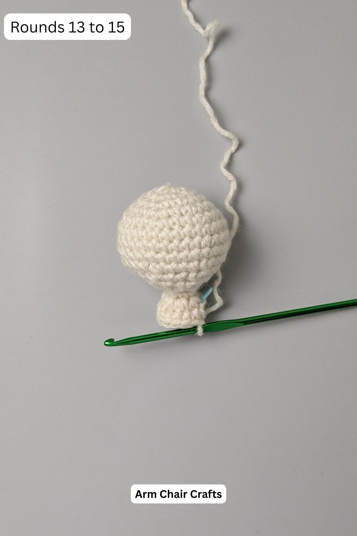 Rounds 13 to 15 for making a crochet angel.