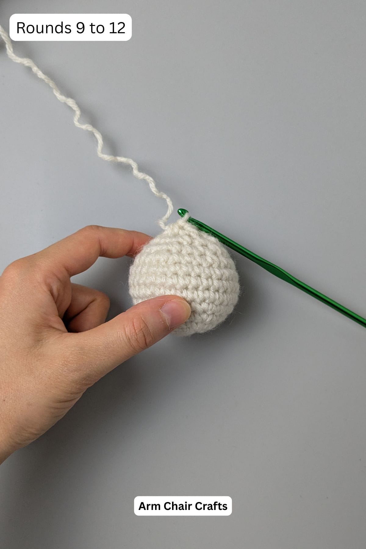 Rounds 9 to 12 for making a crochet angel.