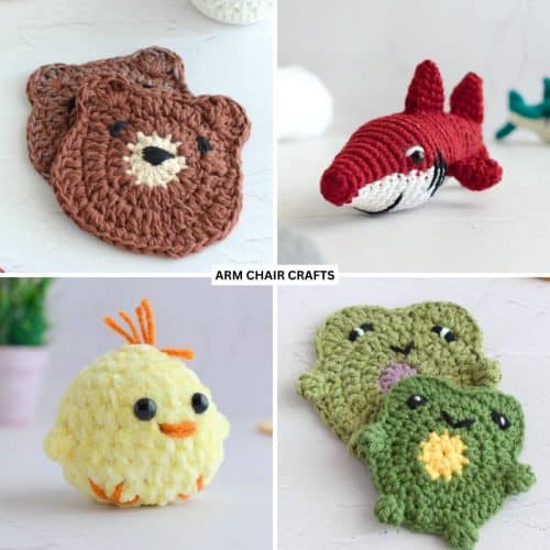 Collage of crochet animals.