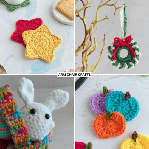 Collection of seasonal crochet projects.