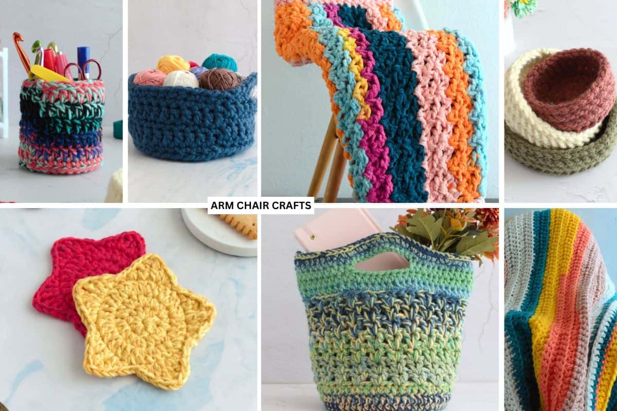 Collection of crochet home decor.