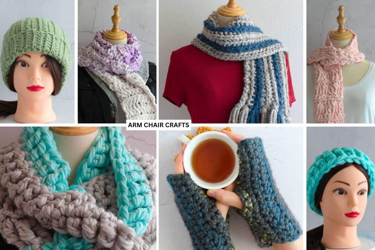 Collection of crochet wearable projects.