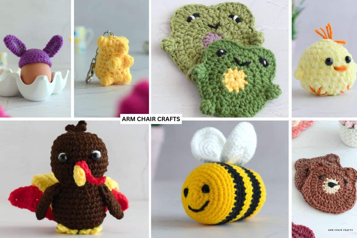 Collection of crochet animal projects.
