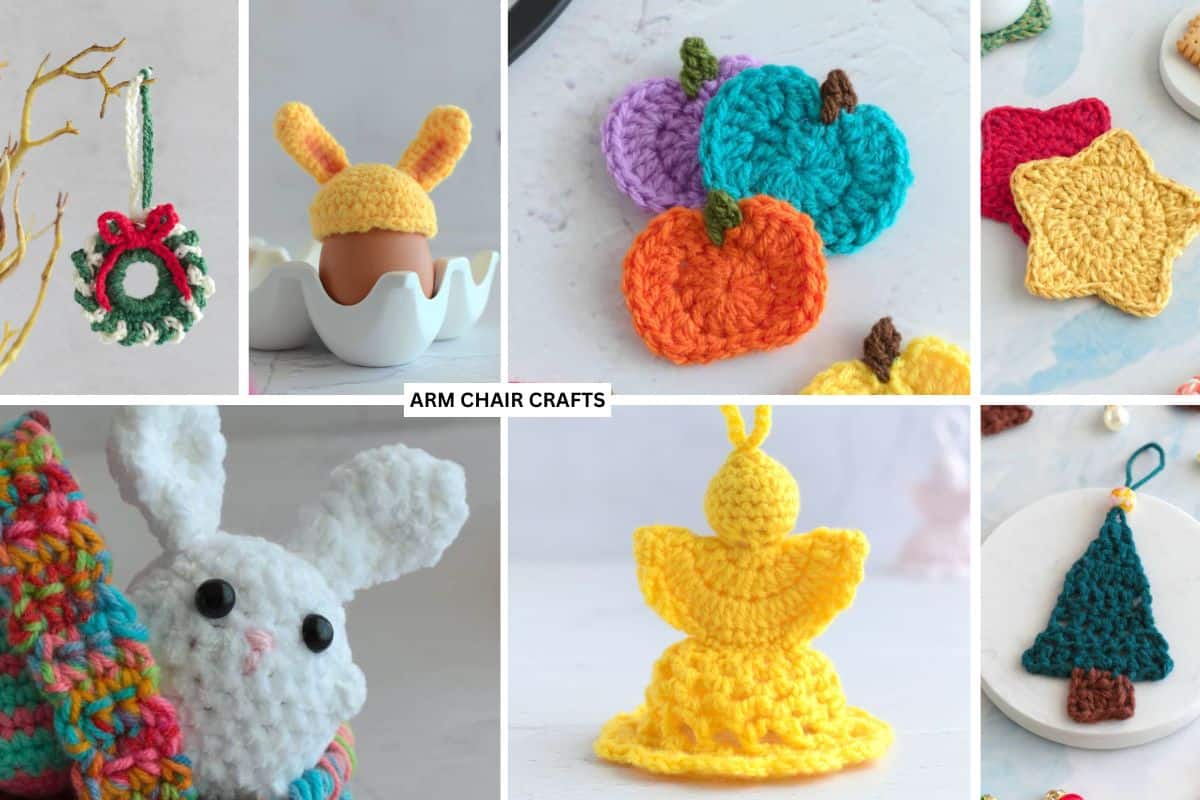Seasonal crochet projects collage.