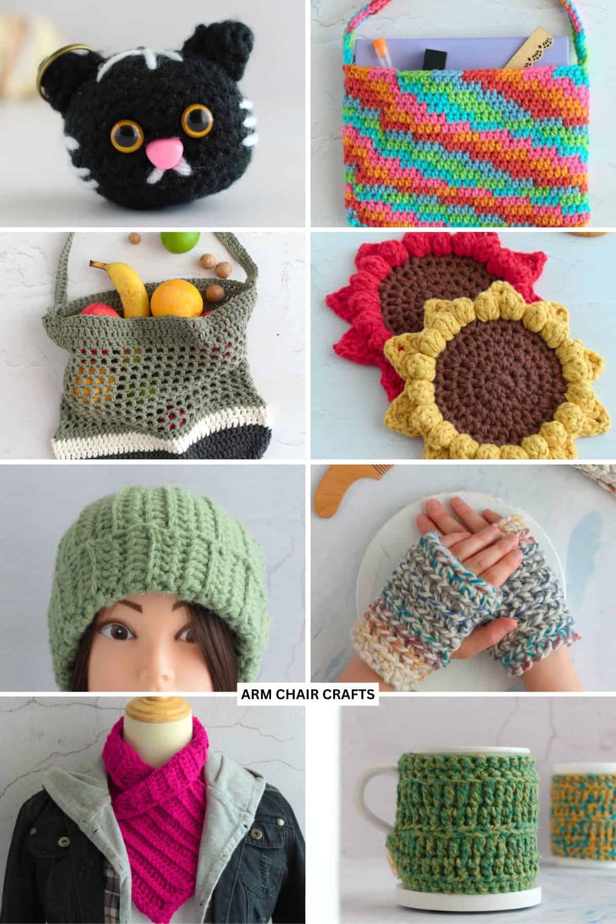 Collage of crochet gift ideas.