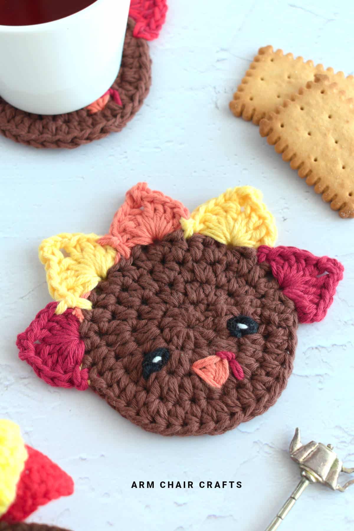 Turkey crochet coaster.