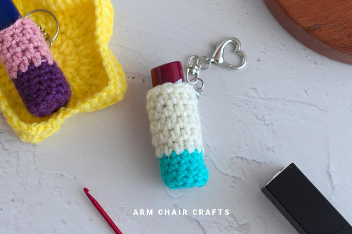 Crochet lip balm holder.