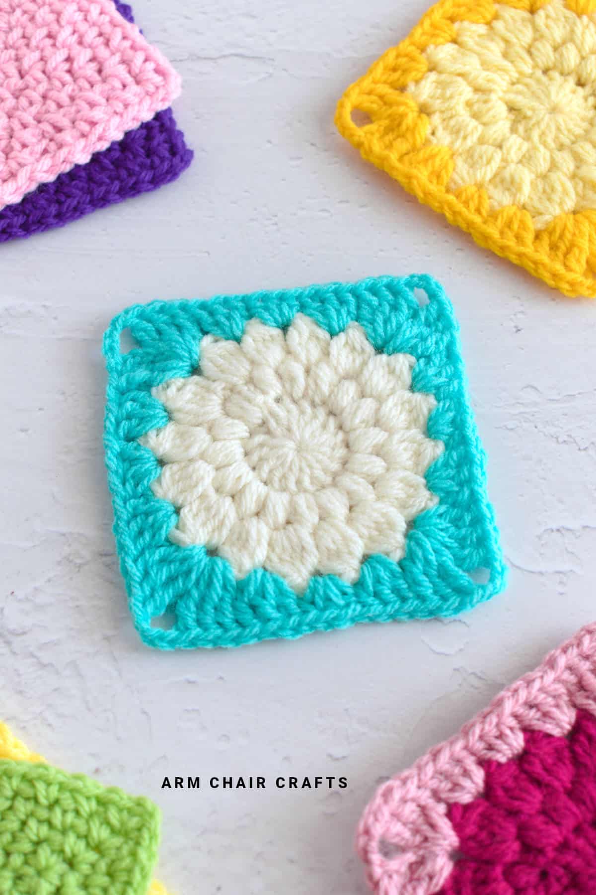 Close up image of granny squares.