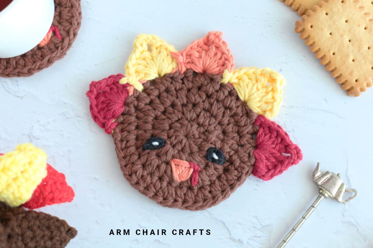 Crochet turkey coaster.