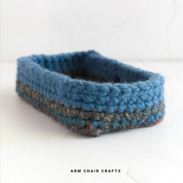 Close up image of a crochet basket.