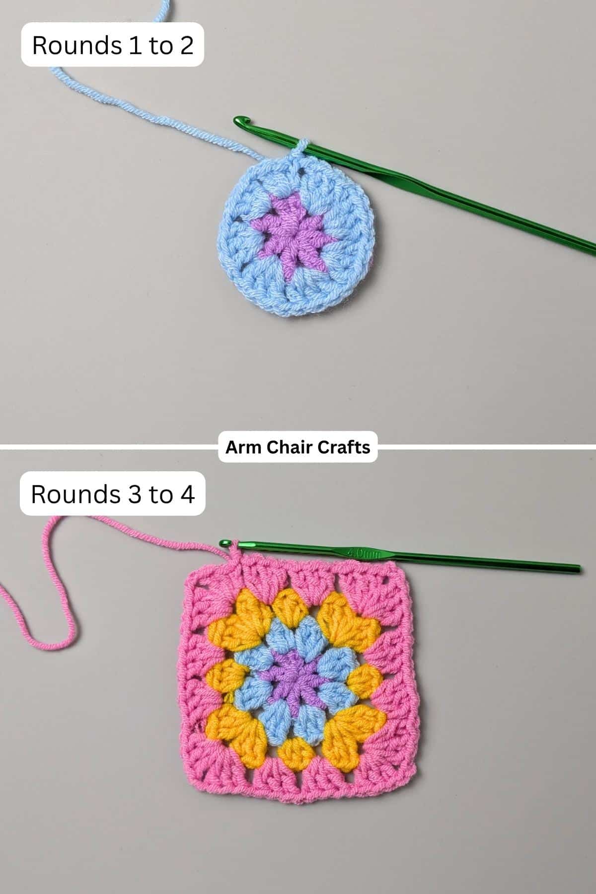 Process of making a granny square.