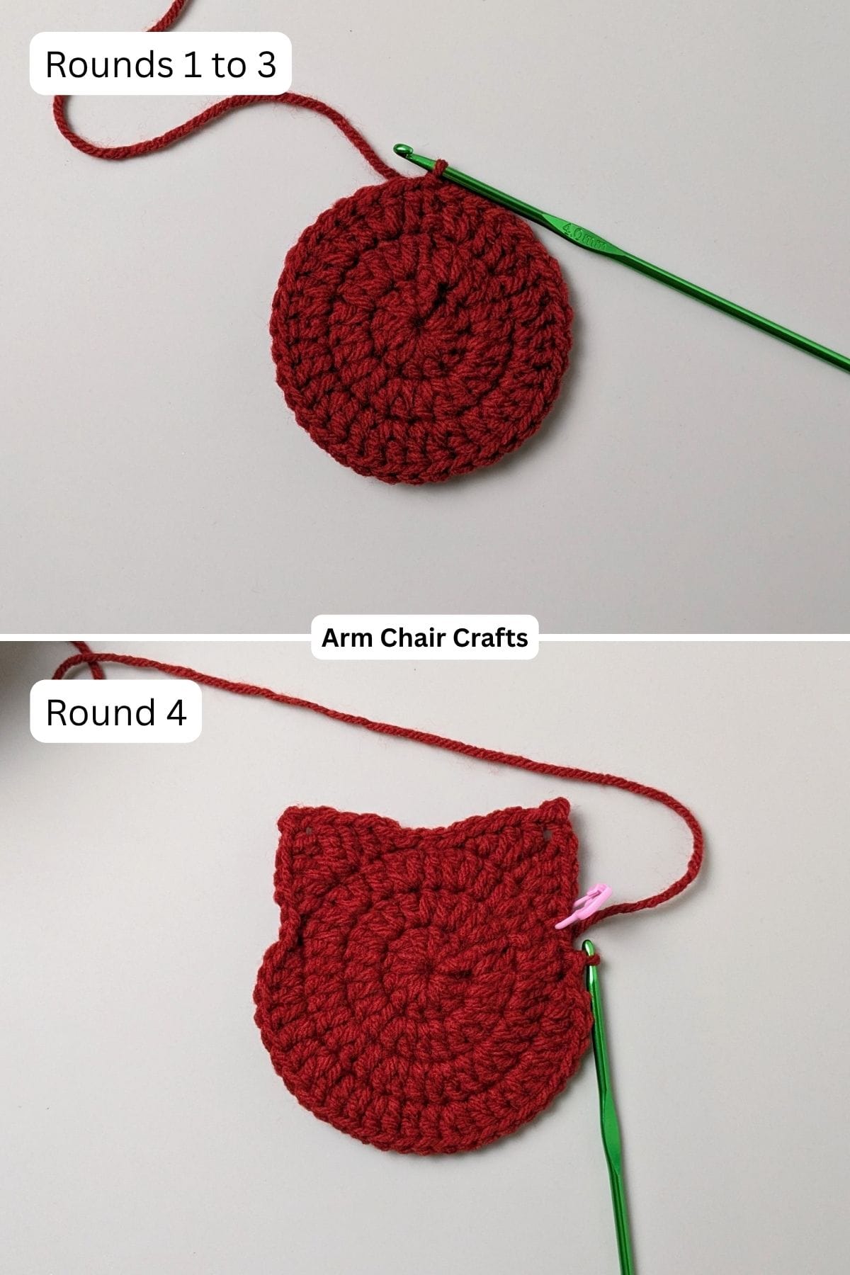 Process of making a crochet cat trinket box.