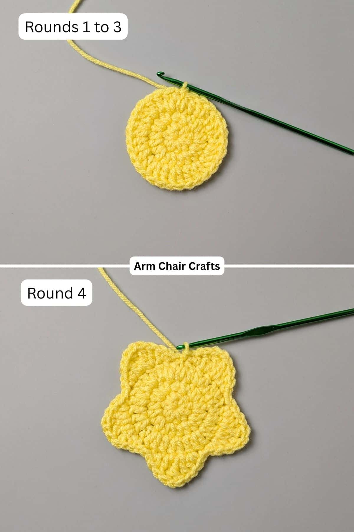 Process of making a star crochet trinket box.