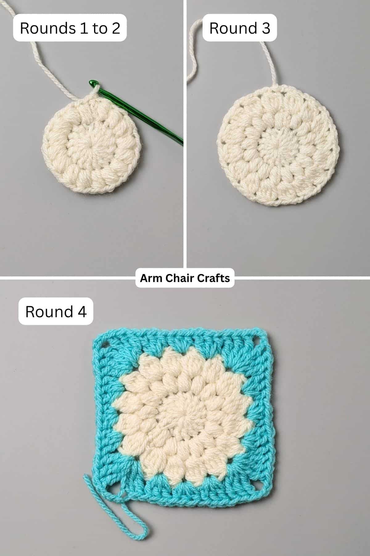 Process of making a granny square.