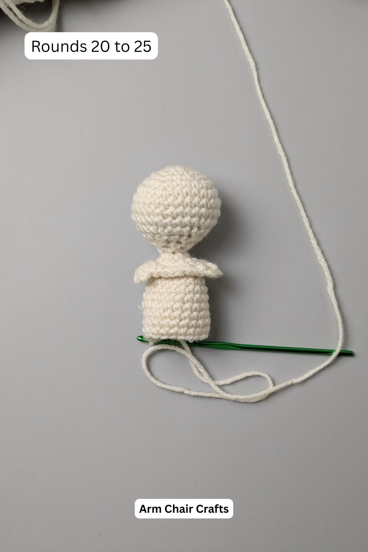Rounds 20 to 25 for making a crochet angel.