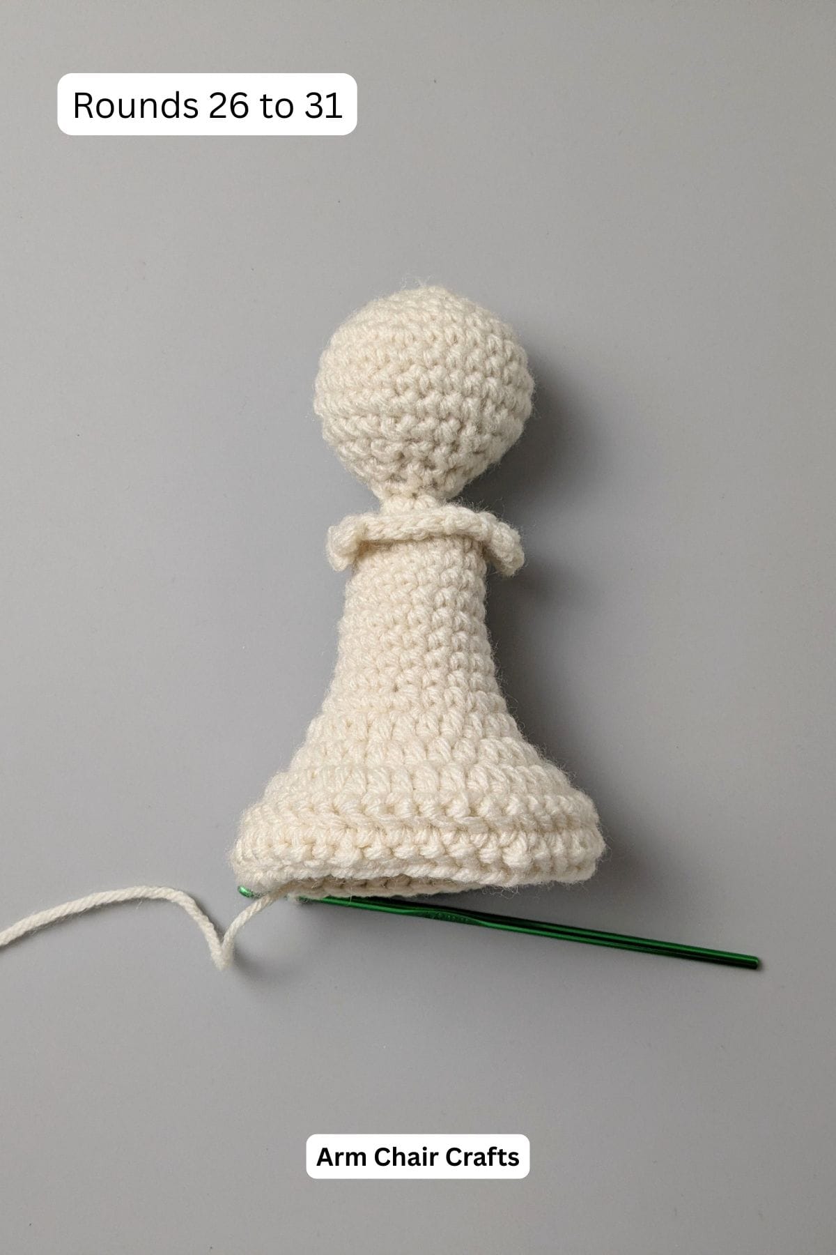 Rounds 26 to 31 for making a crochet angel.