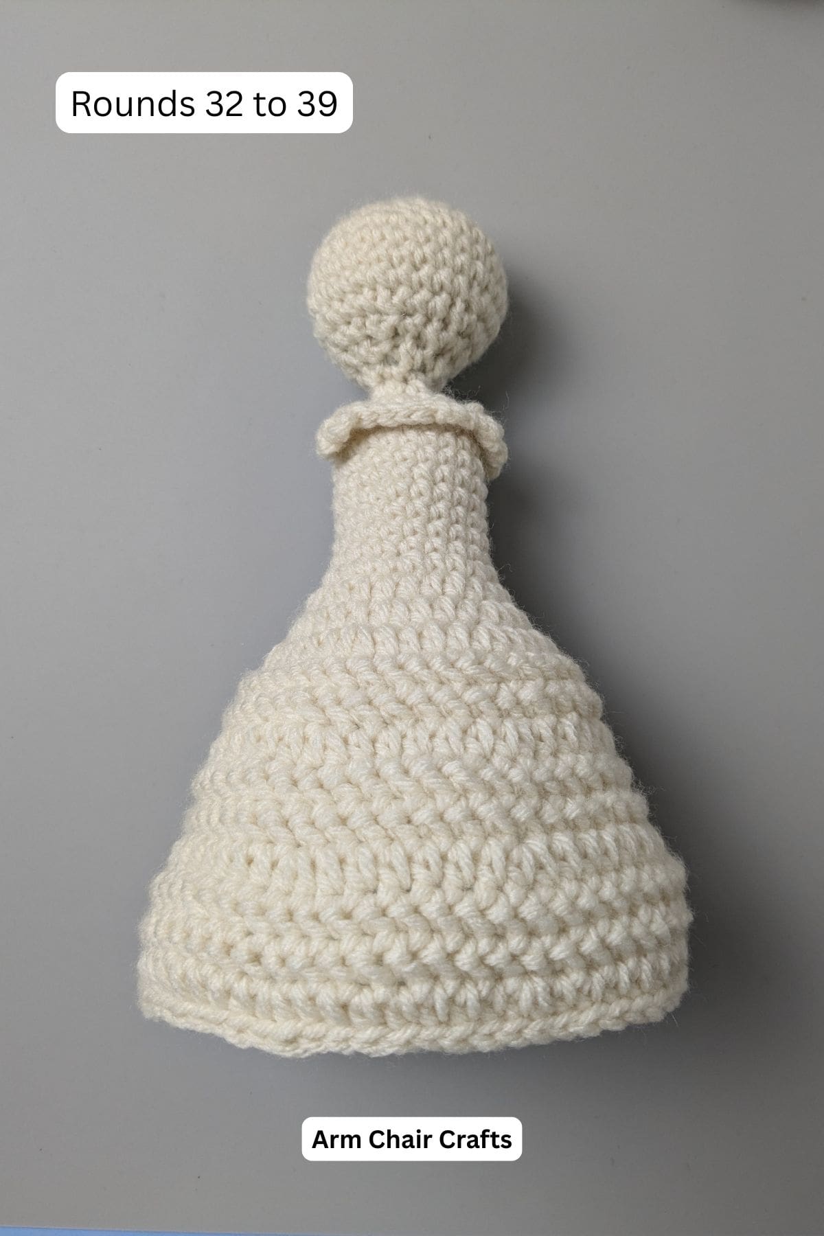 Rounds 32 to 39 for making a crochet angel.