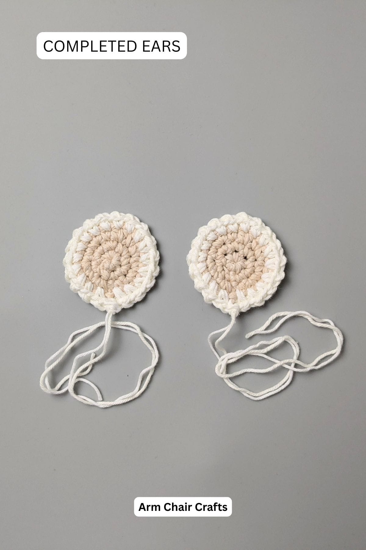 Completed crochet ears.