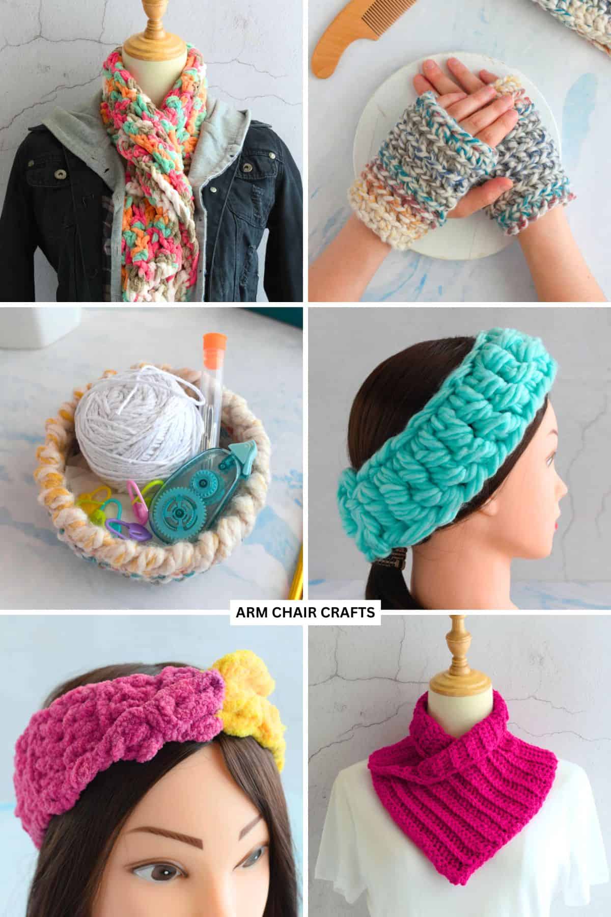 Collage of crochet gift ideas.