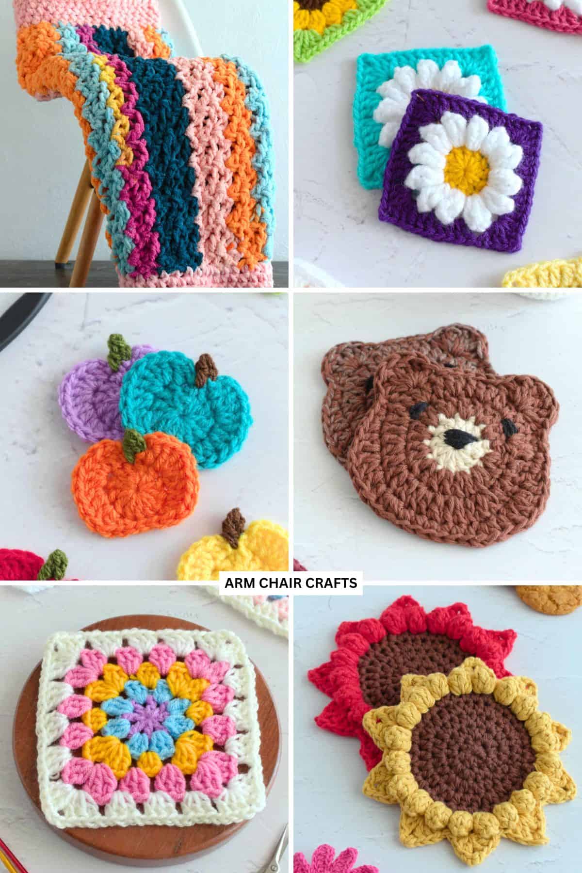 Collage of various crochet projects.