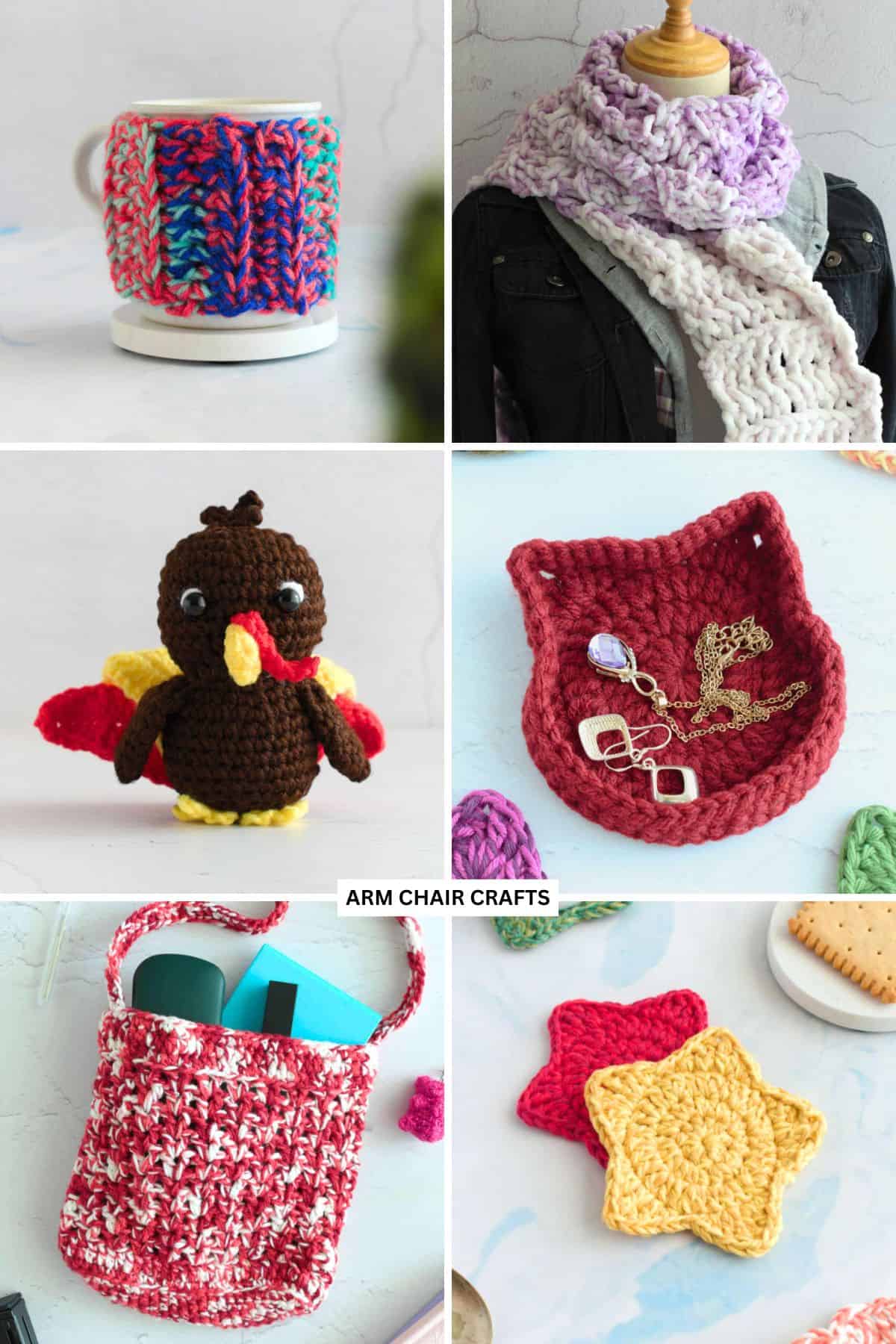 Collage of various crochet projects.