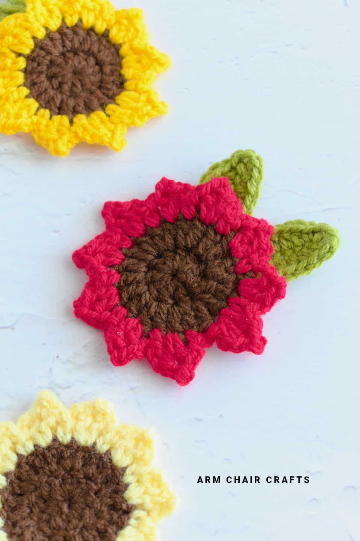 Red crochet sunflower.
