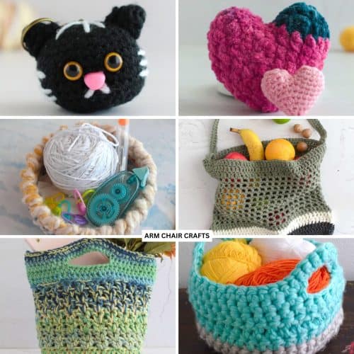 Collage of various crochet projects.