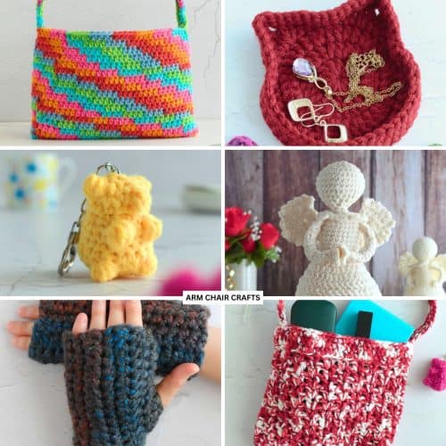 Collage of various crochet projects.