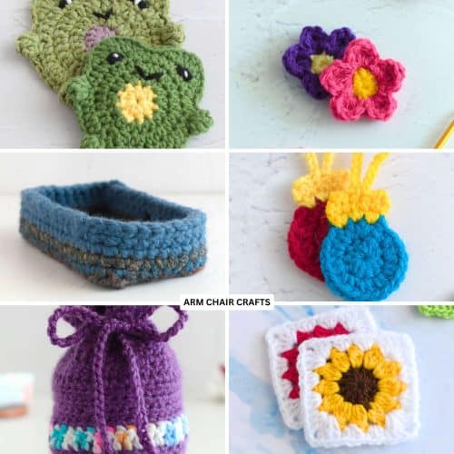 Collage of various crochet projects.