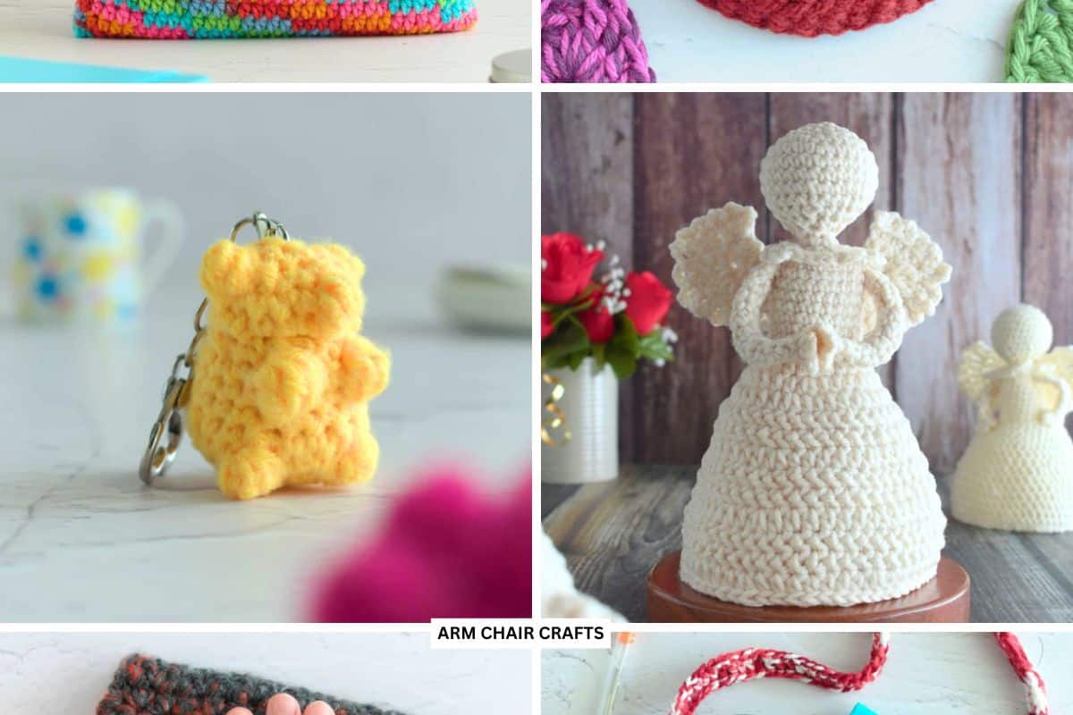 Crochet gummy bear keychain and crochet angel.