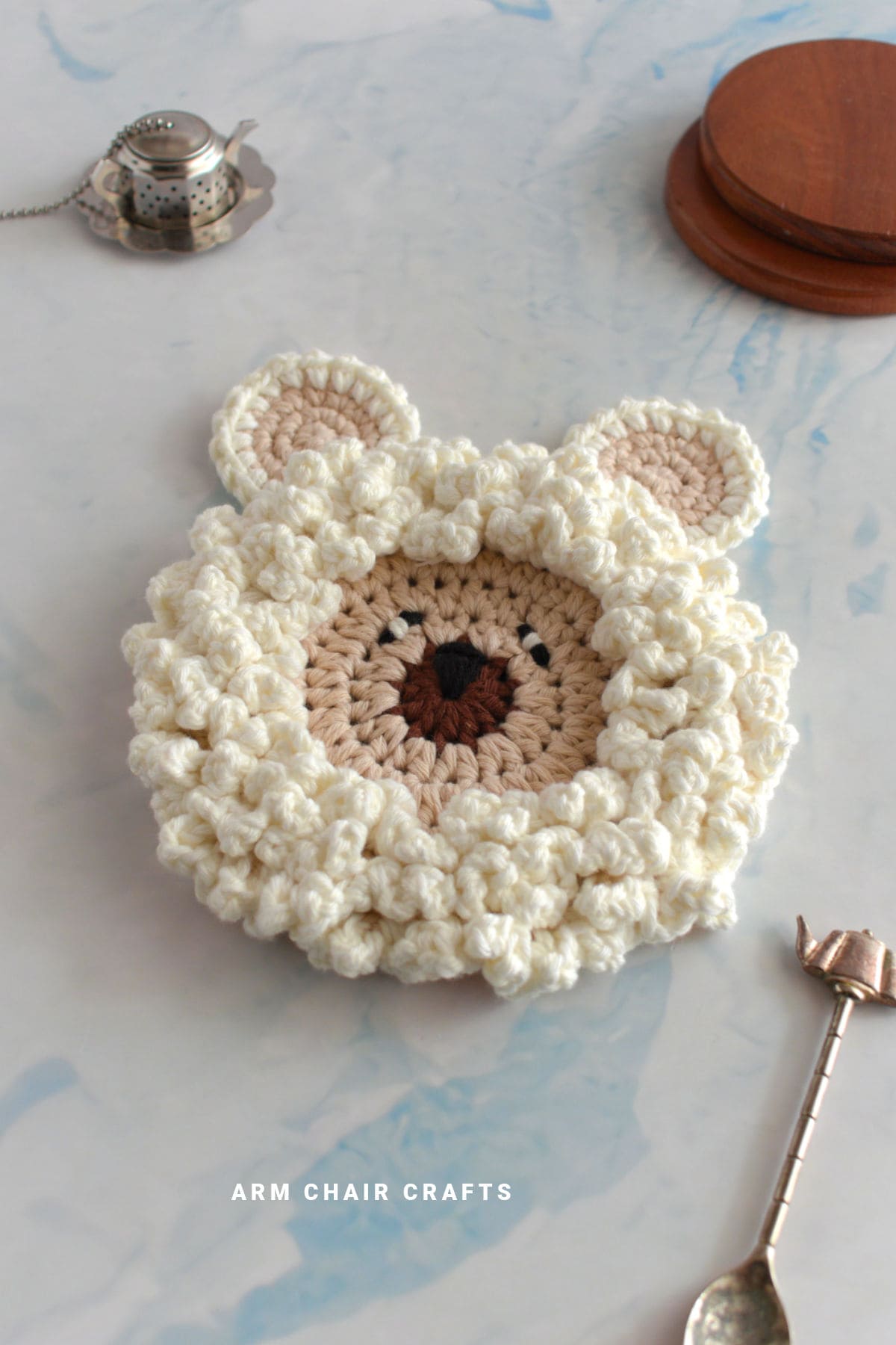 Sheep crochet coaster.