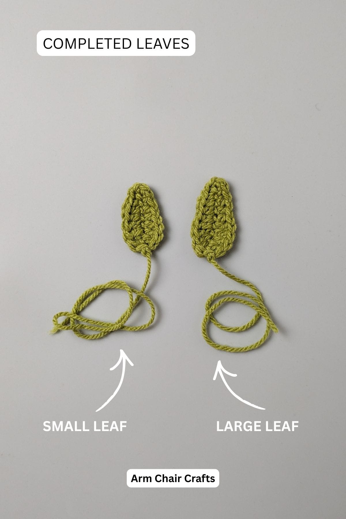 Completed crochet leaves.