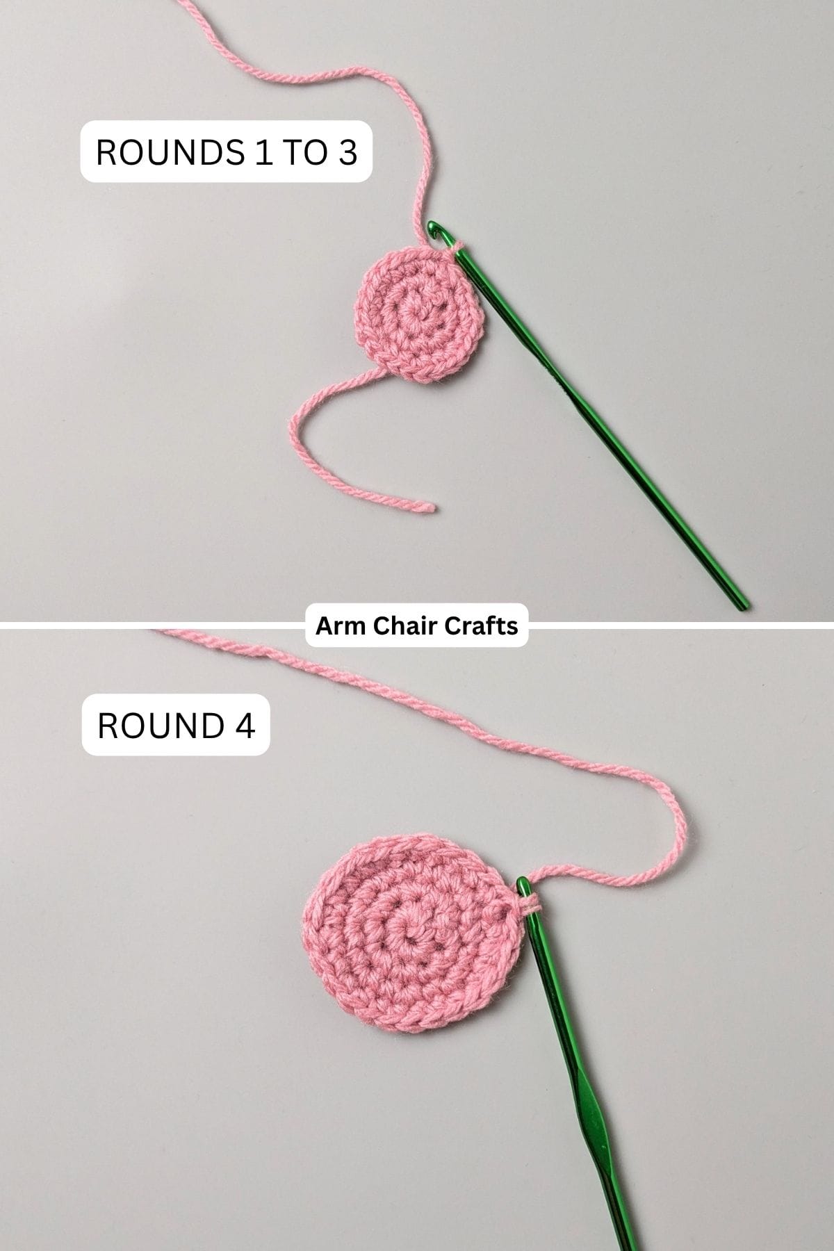 Process of making a crochet cat applique.