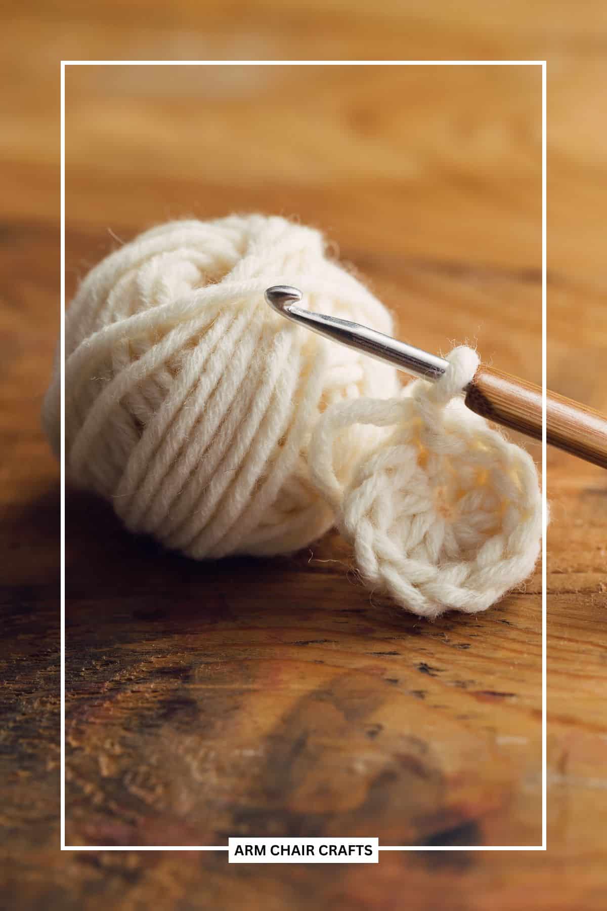 Close up image of an unfinished crochet project.